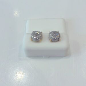 D&D DESIGNER STUD EARRING ROUND BEADED STAMPED 925 14kt GOLD SETTING SCREW BACK